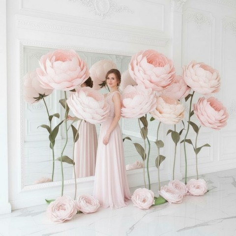 Аренда ростовых цветов из бумаги "Пионы светло-розовые"